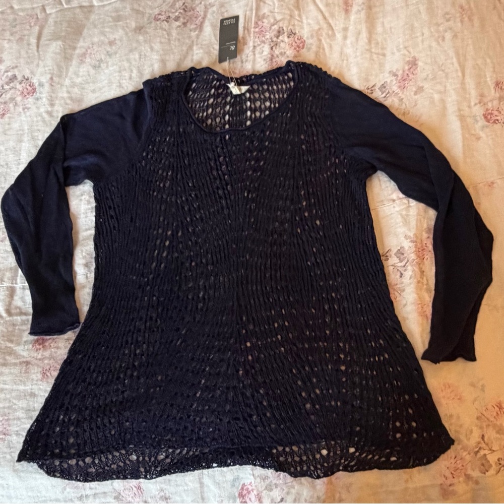 Eileen Fisher Scoop Neck Top in Midnight - NWT - XL